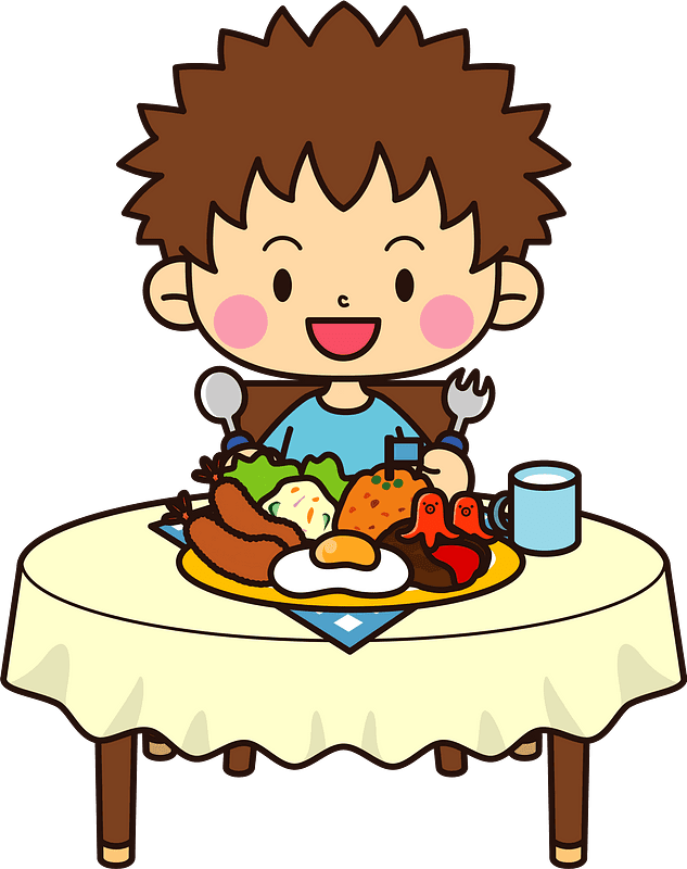 Boy is eating lunch clipart vector