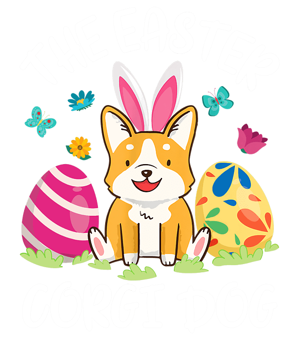 Corgi dog bunny dancing eggs happy the easter clipart vector