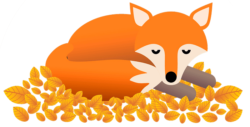 Cute fall fox sleeping yellow leaves clipart picture