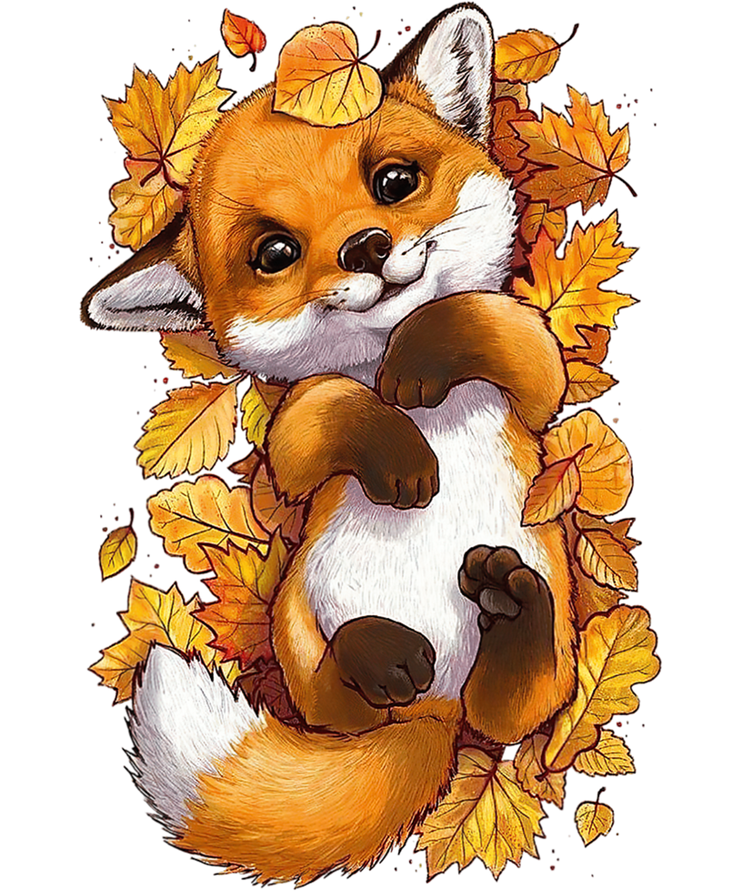 Cute fall red forest fox baby animal autumn leaves sh by clipart vector