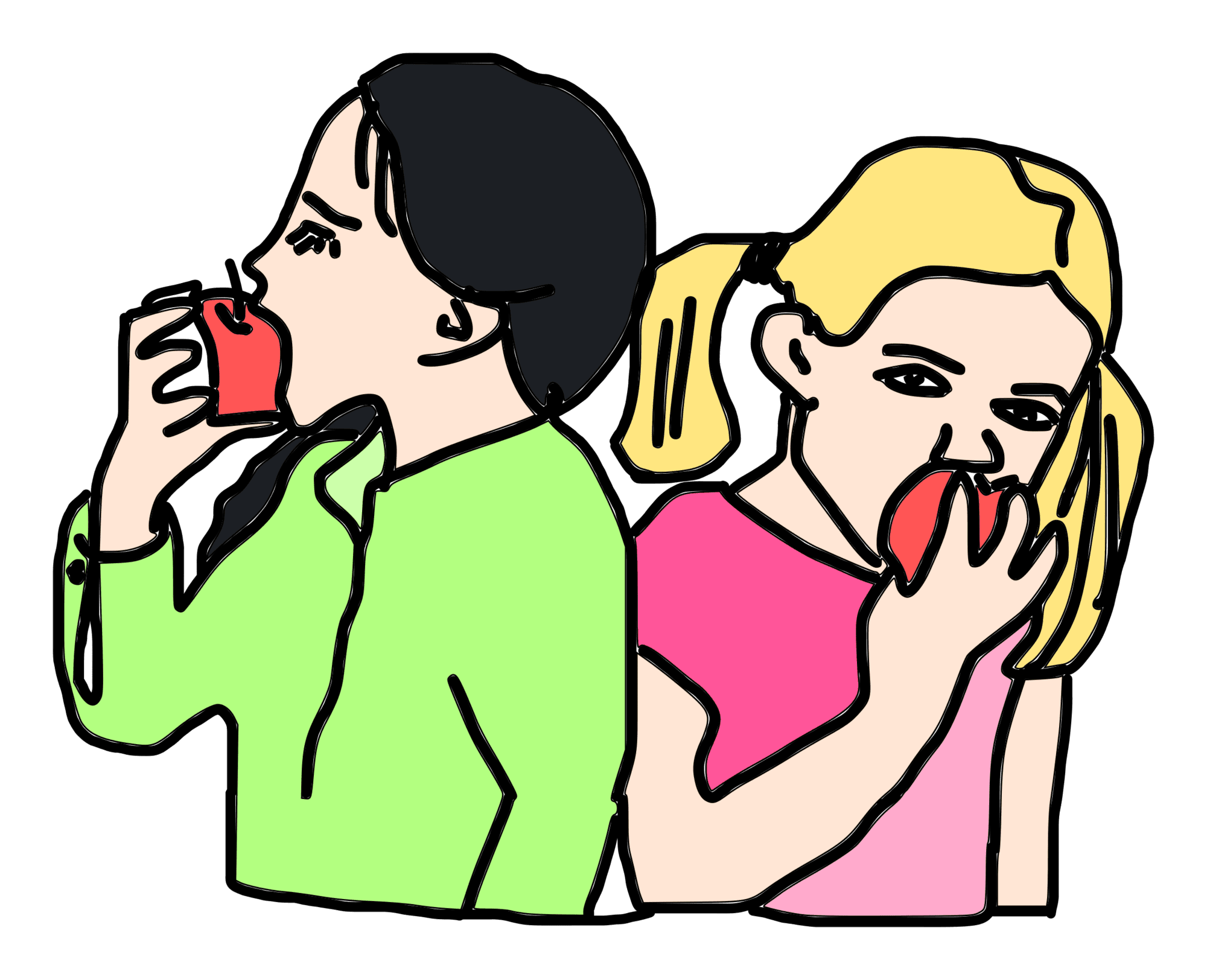 Girls eating apples vector clipart image photo