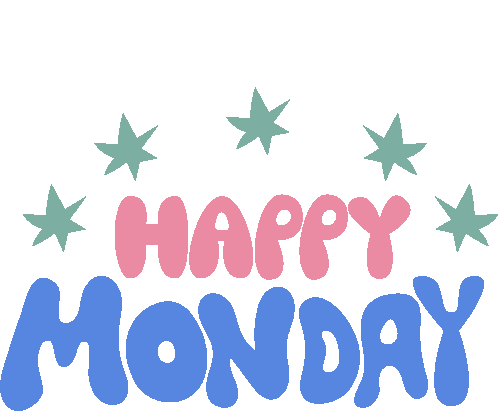 Happy monday green stars above in pink and blue clipart transparent