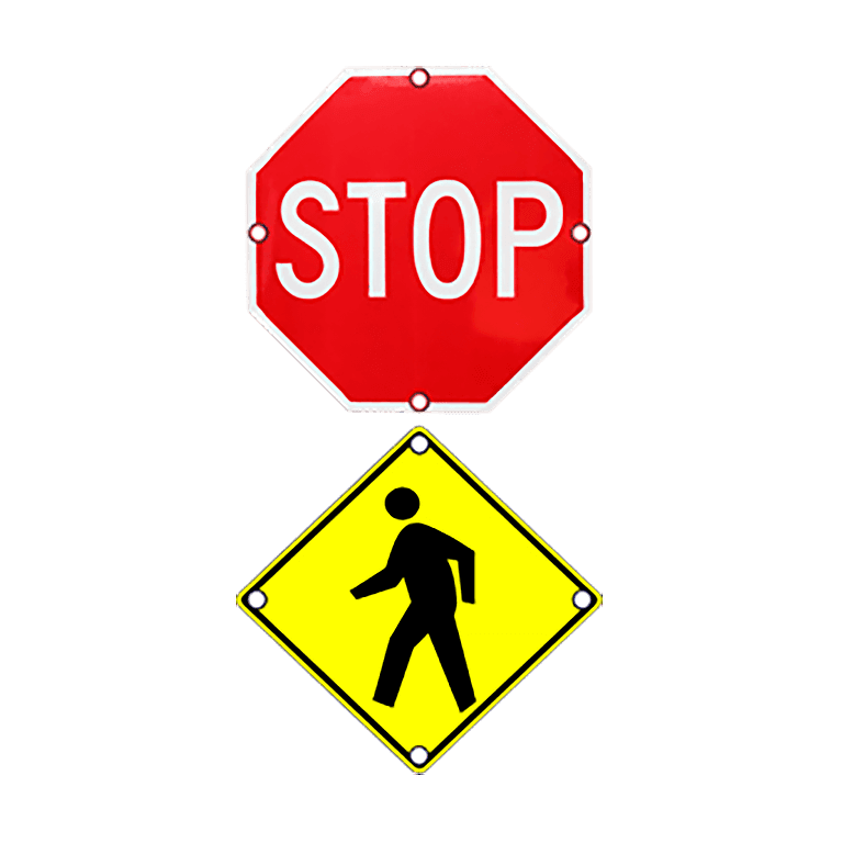 Stop signal ts and pedestrian flashing solar led edge lit sign clipart background