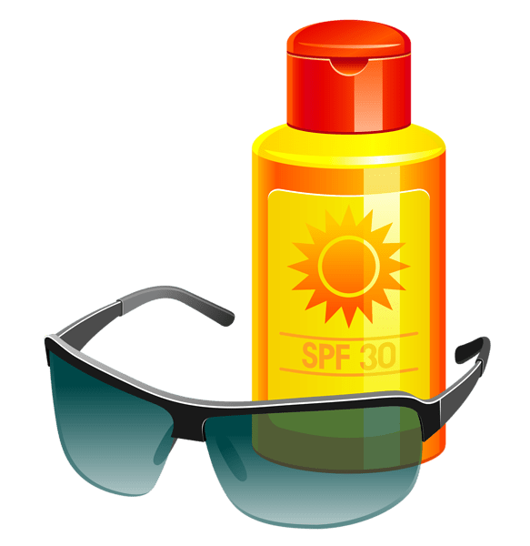 Sunscreen lotion and sunglass vector clipart
